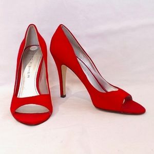 Marc Fisher Red Satin Peep Toe Pump- Sz. 10